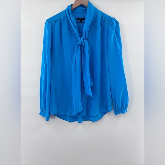J. Crew Tops - J. Crew 100% Re-Imagined Silk Tie-Neck ButtonUp Blouse in Turquoise Blue Size M